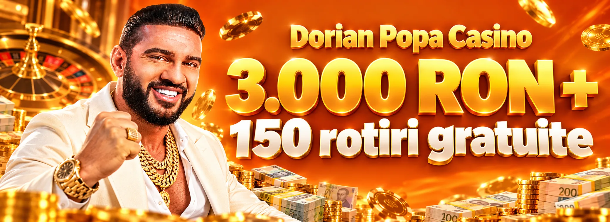 Dorian Popa Casino — Bonus de bun venit 100% până la 3.000 RON + 150 rotiri gratuite — 3.000 RON + 150 rotiri gratuite
